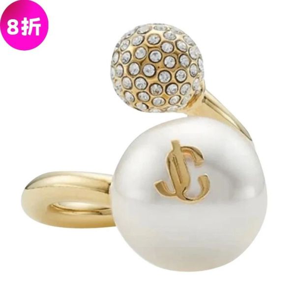 Jimmy Choo Auri Ring 金色金屬珍珠水晶戒指  金色  XS/M Jimmy Choo、Auri Ring、金色戒指、珍珠水晶飾品、手工珠寶、精品戒指、Jimmy Choo 配件、時尚配飾、婚禮飾品、精品飾品推薦、義大利製