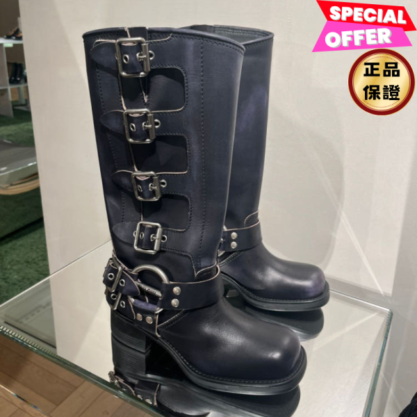 Miu Miu女款 5W792D 長款扣環裝飾復古小牛皮機車靴  黑色  IT35/35.5/36/36.5/38 機車靴潮流, 皮革襯裡靴款, 橡膠鞋底靴子, 50毫米鞋跟皮靴, 刻有標誌的靴款, 高筒靴款, Miu Miu 秋冬系列靴子


IT36/37/38