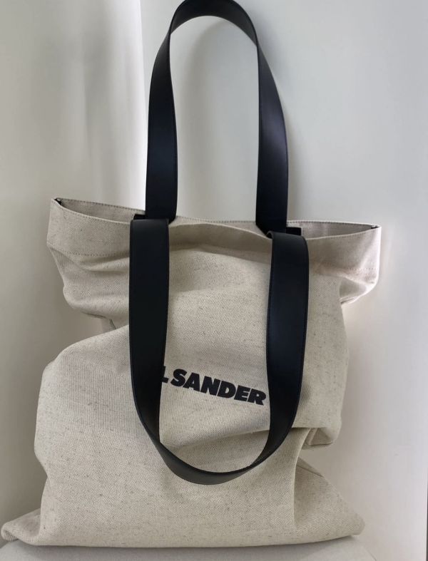 Jil Sander 中款 Logo 帆布購物包 JIL SANDER