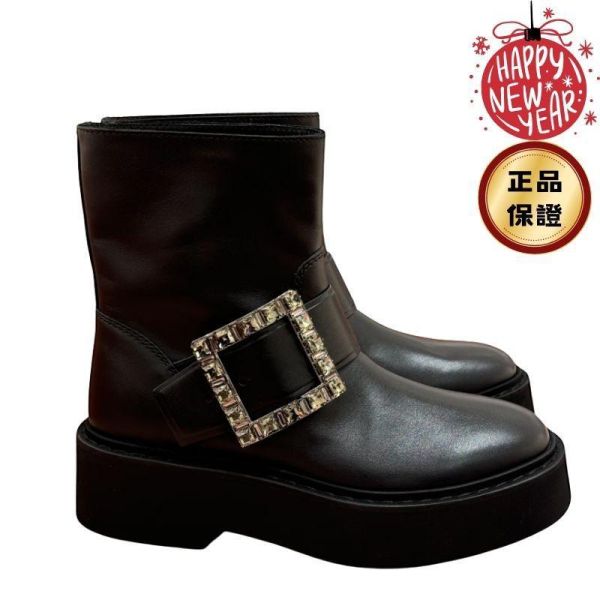 Roger Vivier Viv' Rangers水晶方釦短筒黑色皮靴  EU36/37/39/40 Rogervivier, Viv' Rangers, 短筒皮靴, 小牛皮, 黑色, 義大利