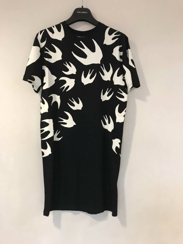 MCQ 女款棉及彈性混紡經典燕子圖紋T-shirt 洋裝   M/ L 