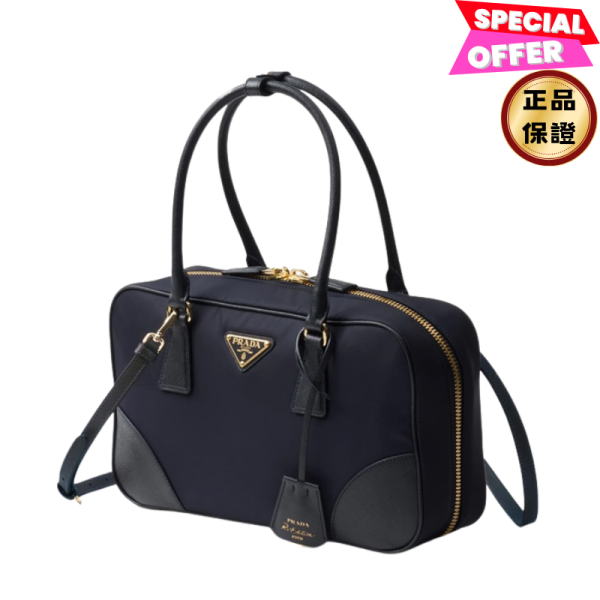 Prada 1BB155 中款 Re-Nylon 及 Saffiano 1978皮革保齡球包 黑色/附可拆卸長肩帶 Prada Re-Edition 1978 手袋, 中號 Re-Nylon 手袋, 可持續時尚, Saffiano 皮革手袋, Prada 經典款, 搪瓷三角標誌手袋, 可拆肩背帶, Prada 奢華包款