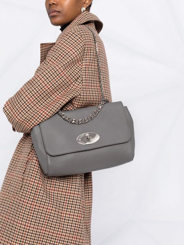 Mulberry HH6634 軟厚粒紋小牛皮手提肩背Lily 包   炭灰色 