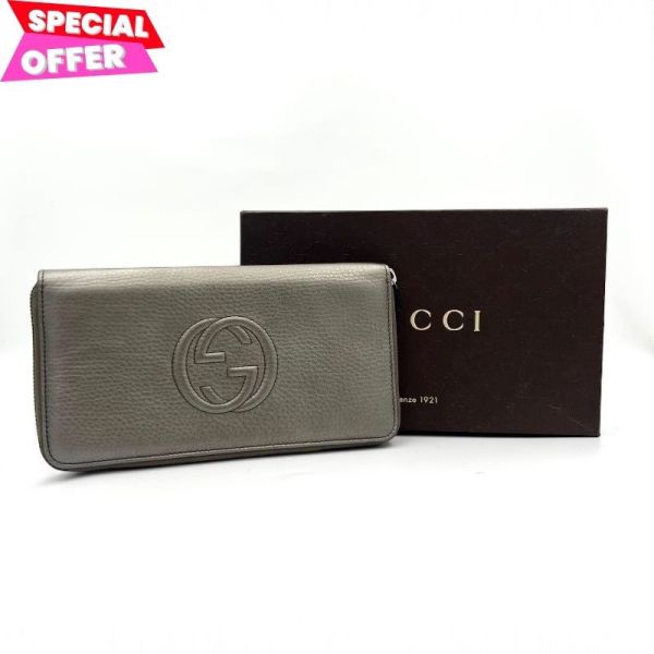 Gucci 306112 Soho 錘紋小牛皮大容量拉鍊長夾  金屬灰 Gucci大容量長夾,Gucci Soho系列,金屬灰拉鍊長夾,Gucci護照長夾,Gucci皮革錢包,精品拉鍊長夾推薦,義大利精品長夾,100%真品,精品平行輸入,限時精品優惠