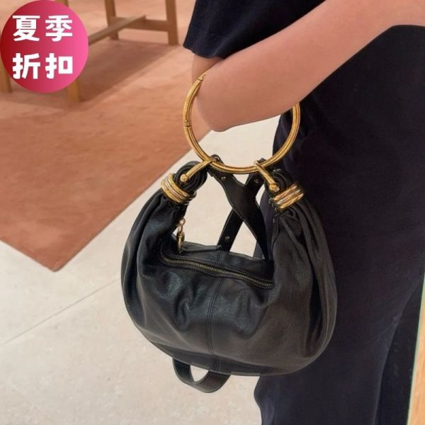 Chloe Bracelet Hobo 手環包 黑色 Chloe Bracelet Hobo 包, 小號流浪包, 粒面小牛皮手提包, Chloe 經典包款, 多功能手袋, 義大利製造