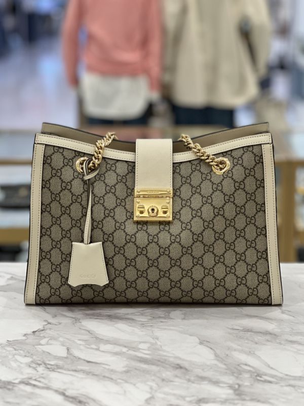 Gucci 479197 GG Supreme帆布Padlock GG中型購物包     白色 Gucci 479197 GG Supreme帆布Padlock GG中型購物包 白色