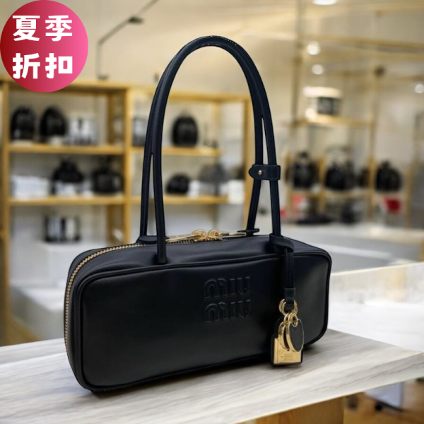 Miu Miu 5BB173 小牛皮 Beau 保齡球包 黑色 Miu Miu、Beau 手袋、小牛皮包、復古手挽包、Miu Miu 正品、精品平行輸入、義大利製、限時優惠、時尚手提包推薦