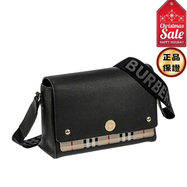 Burberry 80211101 Note 翻蓋單肩包 黑色 Burberry Note 單肩包, 黑色翻蓋包, 小牛皮單肩包, 時尚實用單肩包, Burberry精品包, 義大利製肩包