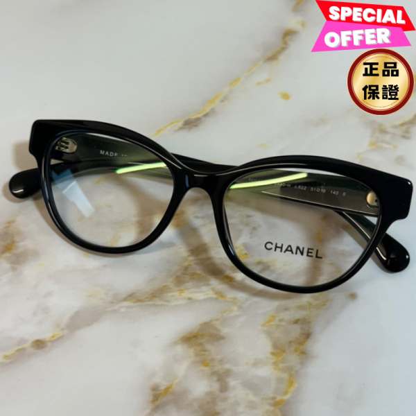 Chanel 3440H Butterfly 珍珠裝飾平光眼鏡鏡框  黑金/珍珠飾邊 Chanel, 眼鏡, Butterfly, 蝴蝶框, 黑金珍珠, 義大利製造