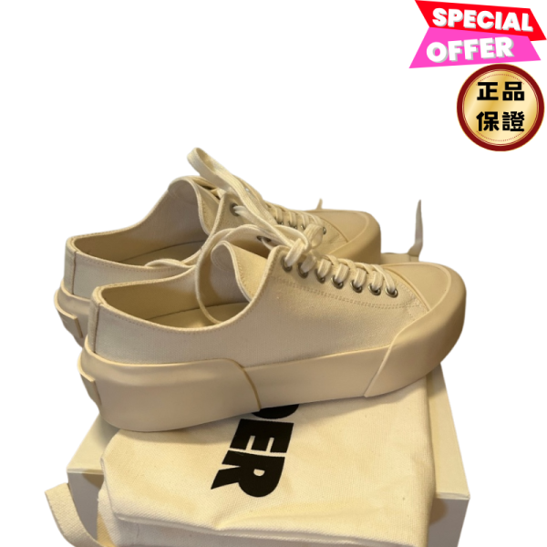 Jil Sander 女款休閒帆布休閒鞋/小白鞋   奶油色  IT35/37/38/39/40 Jil Sander, 奶油色 Logo 運動鞋, 棉質, 橡膠鞋底, 極簡設計, 實用單品, 時尚街頭, 舒適穿搭
