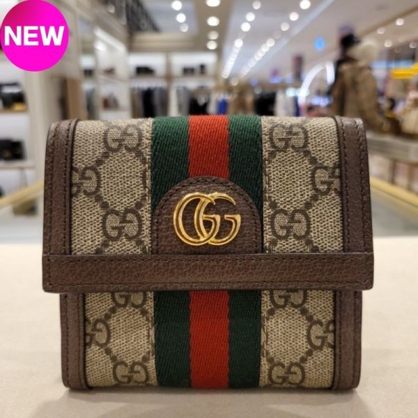 Gucci 523173 Ophidia GG 紅綠織帶短夾/錢包 Gucci GG折疊皮夾,雙G標誌,綠紅綠織帶,耐用皮夾Ophidia