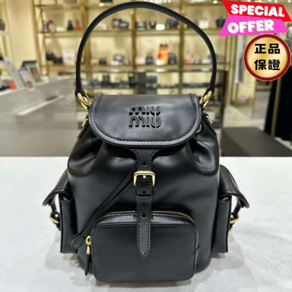 Miu Miu 5BZ043 小款皮革後背包  黑色 Miu Miu, 皮革背囊, 小牛皮, 義大利製造, 時尚單品