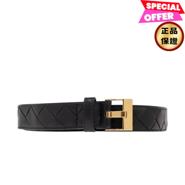 Bottega Veneta 女款 799048 絲滑小牛皮2.5公分寬編織腰帶 黑色 85/90公分長 Bottega Veneta, Intrecciato, 皮革表帶, 小牛皮, 黑色, 義大利製造, 時尚單品