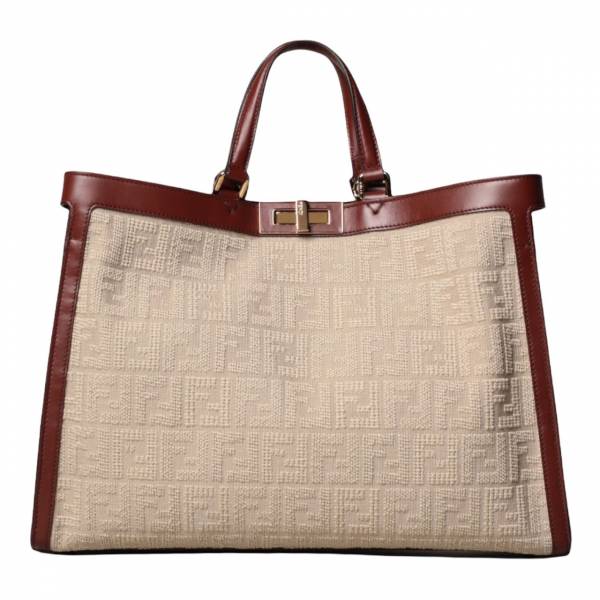 Fendi 8BH374 Peekaboo 立體緹花 FF X-Tote 包  灰色/棕色 Fendi、Peekaboo、托特包、緹花包、FF圖案、精品包款、平行輸入、精品平行輸入、100%真品、專櫃真品保證、精品折扣、優惠精品價格、限時優惠、快速配送、台灣精品代購