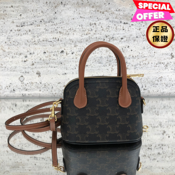 Celine 10N572 老花凱旋門 迷你 Honorine 保齡球包 付長肩帶 CELINE, HONORINE, Triomphe Canvas, 迷你手袋, 義大利製造