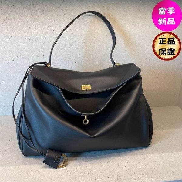 Balenciaga 789772 光滑小牛皮中款 Rodeo 包  黑色/復古金釦 Rodeo中型手提包,黑色光滑小牛皮,奢華包款,義大利製造,經典時尚手提包,名牌包,時尚必備單品