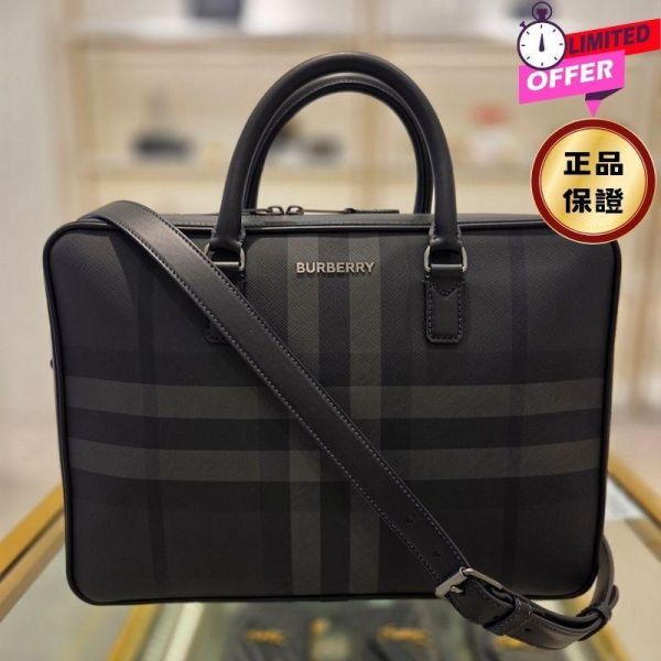 Burberry 80653381 Ainsworth Briefcase 公事包 炭灰色 Burberry,Ainsworth Briefcase,Burberry Check,商務公事包,義大利製造