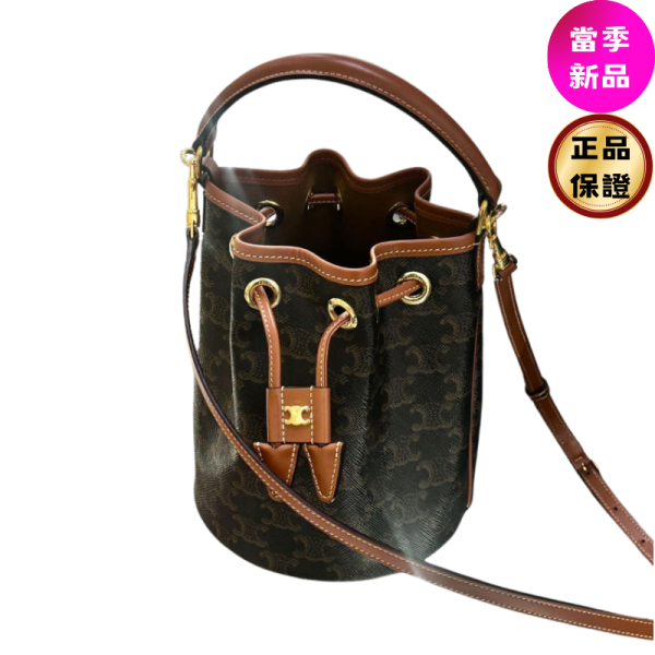 Celine 121672 Teen 凱旋門老花 Clara 水桶包  黃褐色 Teen Clara, 標誌印花手袋, 牛皮革, 棕褐色, 義大利製造, 時尚單品