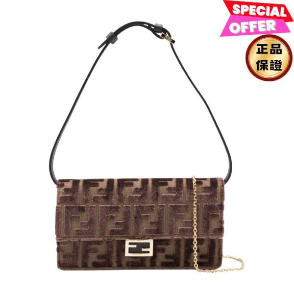 Fendi 8M0498 FF 緹花絲絨貝貴 WOC 鏈帶皮夾   棕色 Fendi, Baguette, 鏈帶皮夾, 提花絲絨, 粉紅色, 義大利製, FF圖案