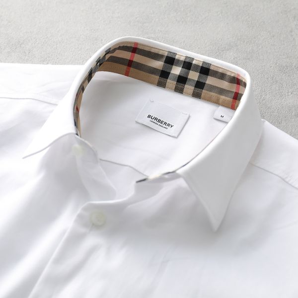 Burberry 男款 80714651 彈力棉質長袖襯衫 /上衣  S/M/L/XL/XXL/XXXL  白色 