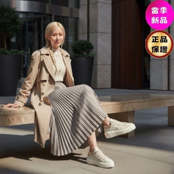 Hogan 女款 H-Stripes 光滑皮革6公分厚底餅乾運動鞋  粉尾  EU35.5/36/36.5/37/37.5/38/38.5 Hogan, H-Stripes, 運動鞋, 白黑, 納帕皮革, 超輕量大底, 義大利製