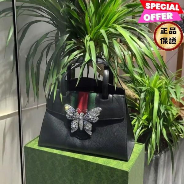 Gucci  505342 水晶蝴蝶 WEB 織帶中款小牛皮兩用包 黑色 Gucci 505342,水晶蝴蝶包,Web 織帶包,黑色小牛皮包,義大利製造