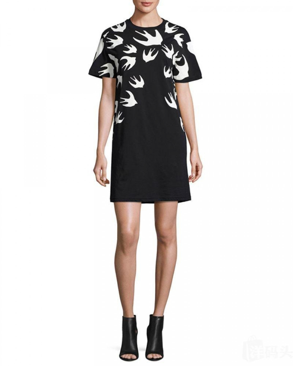MCQ 女款棉及彈性混紡經典燕子圖紋T-shirt 洋裝   M/ L 