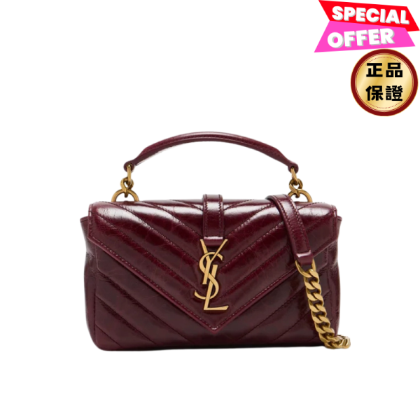 Saint Laurent 779430 YSL 迷你 College 學院包 熱酒紅/金鍊 Saint Laurent, YSL, College 包, 迷你學院包, 小牛皮, 義大利製造
