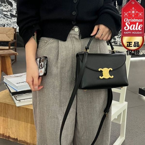 Celine 118113 Teen Nino 小牛皮包  黑色 Celine 手袋, 小款牛皮包, 黑色手袋, Triomphe 設計, 義大利手工, 低調奢華, 夏日時尚, Teen Nino 包