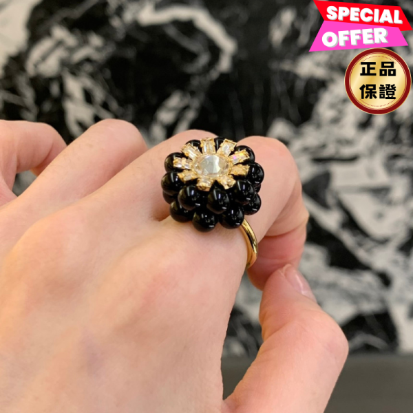 Celine Heirlooms Mûre水晶、亮漆及金色飾面黃銅戒指=  52/54 Celine Heirlooms, Mûre戒指, 黃銅水晶, 金色/黑色, 義大利製造, 時尚單品