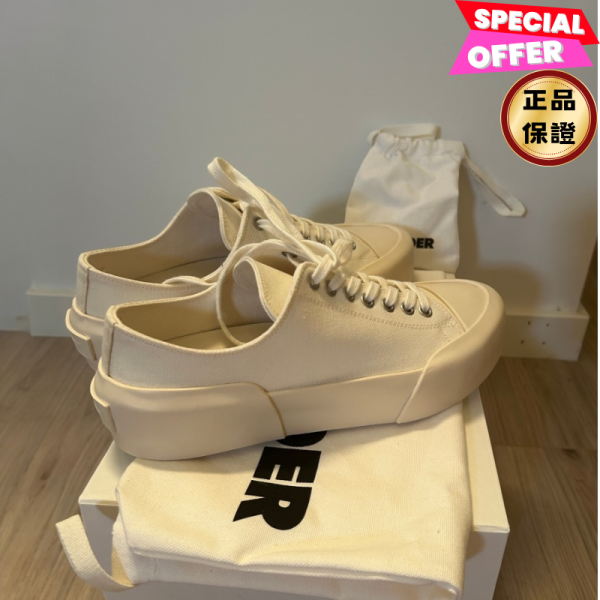 Jil Sander 女款休閒帆布休閒鞋/小白鞋   奶油色  IT35/37/38/39/40 Jil Sander, 奶油色 Logo 運動鞋, 棉質, 橡膠鞋底, 極簡設計, 實用單品, 時尚街頭, 舒適穿搭