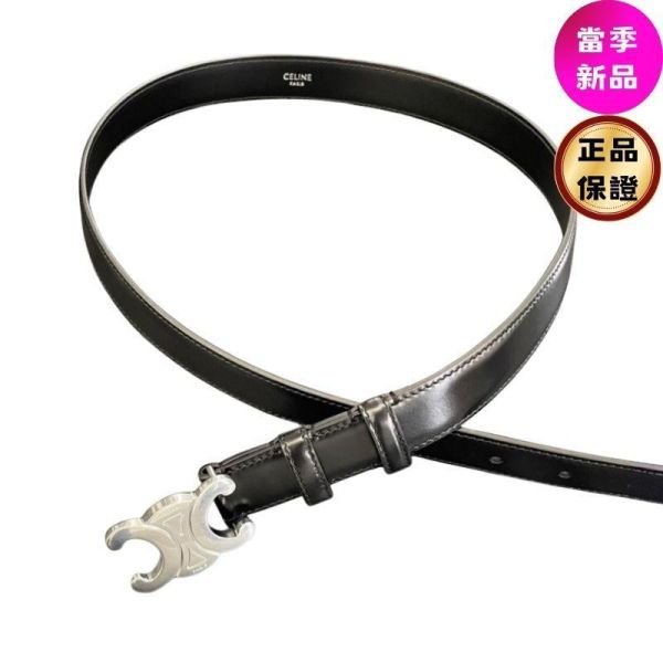 Celine 中性款 Triomphe Taurillon 小牛皮 25mm 凱旋門腰帶  黑色  95/100 公分 Celine 中性款平滑小牛皮凱旋門2.5寬腰帶
