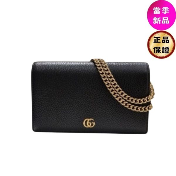 Gucci 497985 GG Marmont 黑色皮革 WOC包 Gucci GG Marmont 迷你鏈帶手袋 小雙G肩背包 Gucci黑色WOC包