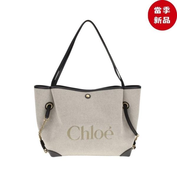 Chloe Clover Double Carry 雙型態棉質帆布拼小牛皮包  Black Navy 黑海軍藍 Chloé,Chloé Clover,Clover Double Carry Bag,Chloé托特包,Chloé帆布包,帆布托特包,水桶包,陶土棕,CH26AS655S6326M