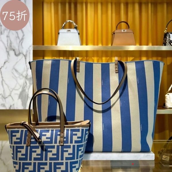 Fendi 8BH425 大款 Pequin 條紋及FF布料 Roll 雙面托特包    希臘藍色 Fendi 8BH425 大款 Pequin 條紋及FF布料 Roll 雙面托特包    希臘藍色