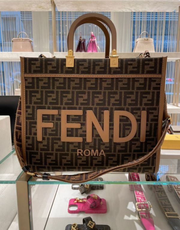 Fendi 8BH386 中款 FF緹花 Sunshine 包    棕色/附肩帶 Fendi 8BH386 中款FF緹花 Sunshine 包    棕色/附肩帶