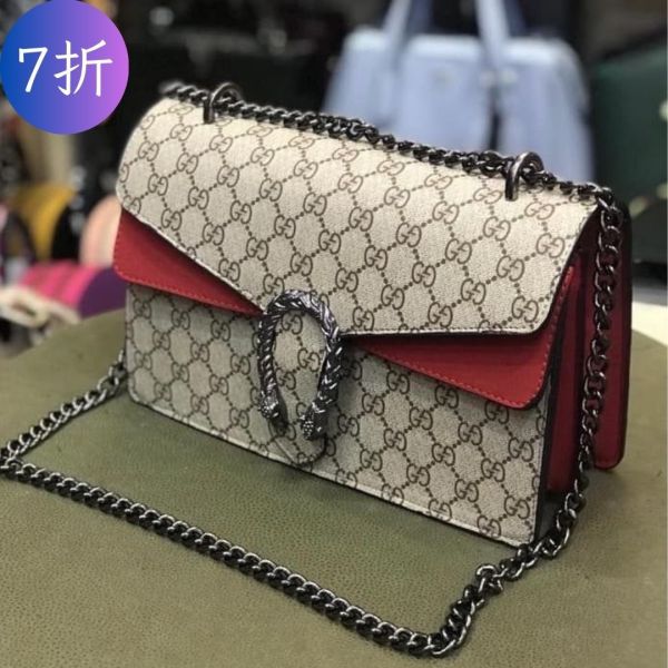 Gucci Dionysus 400249 GG Supreme 中款酒神包 米色/紅色 Gucci Dionysus 400249GG Supreme 中款酒神包  米色/紅色