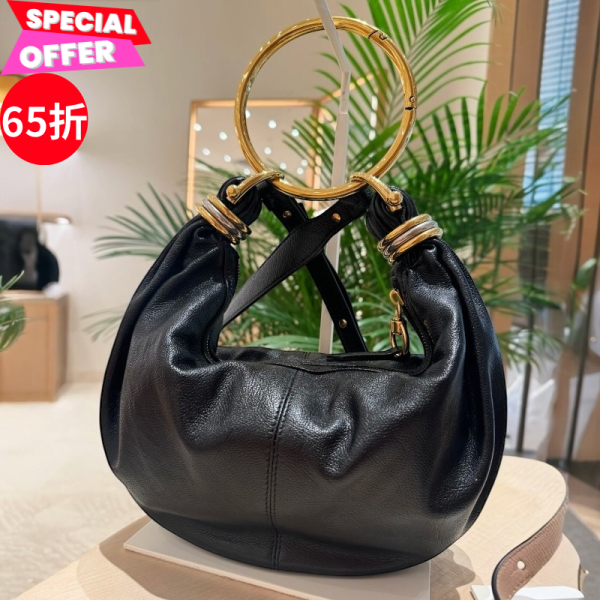 Chloe Bracelet Hobo 手環包 黑色 Chloe Bracelet Hobo 包, 小號流浪包, 粒面小牛皮手提包, Chloe 經典包款, 多功能手袋, 義大利製造