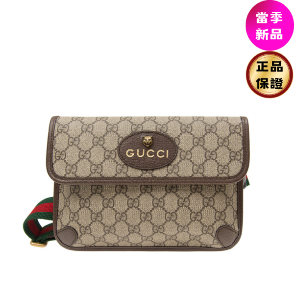 Gucci 493930 GG Supreme 虎頭帆布織帶多功能包    腰包/胸前包/斜背包 Gucci GG Supreme腰包,虎頭腰包,Gucci紅綠織帶胸前包,Gucci多功能斜背包