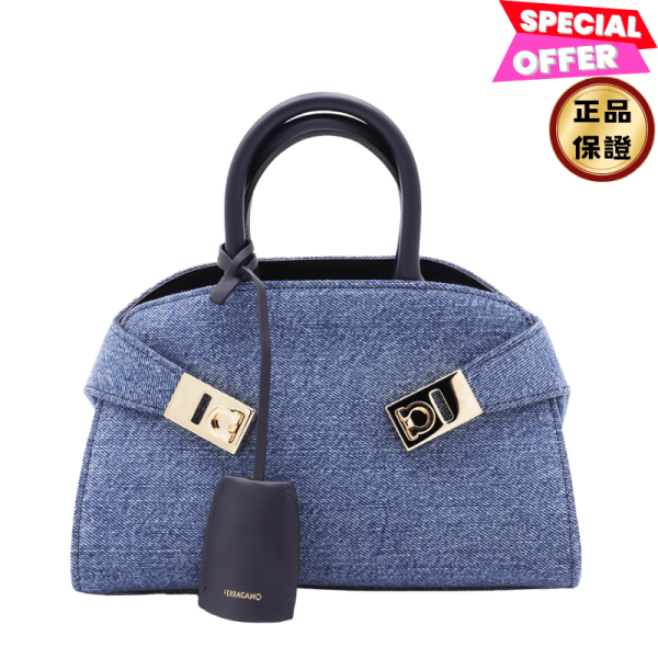 Salvatore Ferragamo 783820 牛仔布小牛皮小款 Hug 包   丹寧藍 Salvatore Ferragamo, Hug手提包, 小號, 牛仔布, 義大利製造, 林更新同款, Gancini扣環, 實用設計, 時尚單品, 街頭風格