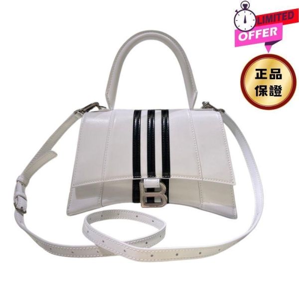 Balenciaga x adidas 593546 小款 Hourglass S 小牛皮沙漏包  白色 alenciaga、adidas、Hourglass S、聯名包、黑色小牛皮、精品肩背包