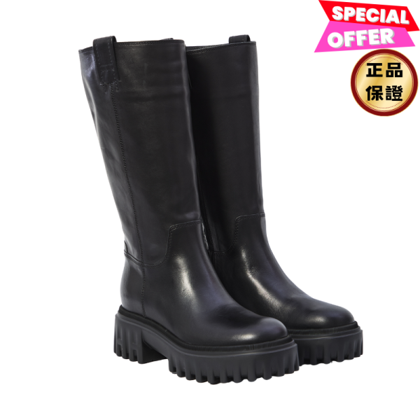 Hogan 女款 H700 厚底皮革長靴  黑色/增高7.6公分  EU36/36.5/37/37.5/38/38.5/39/40 Hogan, H700, 厚底短靴, 義大利製造, 記憶鞋墊, 女靴
