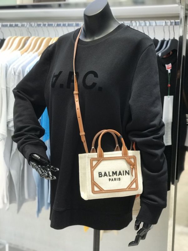 Balmain B-Army 皮革鑲嵌迷你帆布購物包 棕色 Balmain B-Army 皮革鑲嵌迷你帆布購物包  棕色