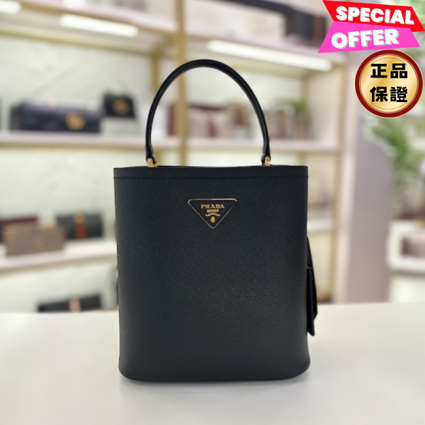 Prada 1BA212 中款 Panier Saffiano 水桶包   黑色 Prada, 1BA212, Panier水桶包, 小牛皮, Saffiano, 義大利製造, 時尚單品