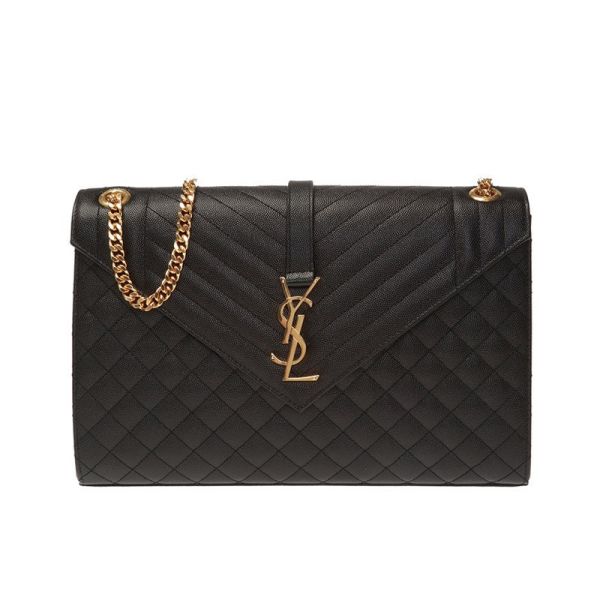 Saint Laurent 600166 YSL Envelope 粒面絎縫皮革大型信封包   黑色 Saint Laurent 600166 YSL Envelope 粒面絎縫皮革大型信封包 黑色