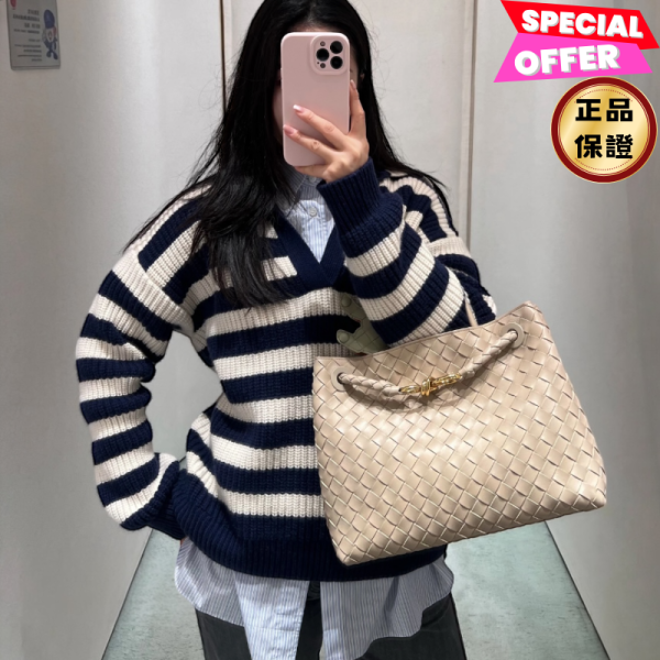 Bottega Veneta 766016 Andiamo 中款小羊皮手提／斜背包 粉米色 Bottega Veneta, Andiamo, 編織包, 小羊皮, 義大利製造