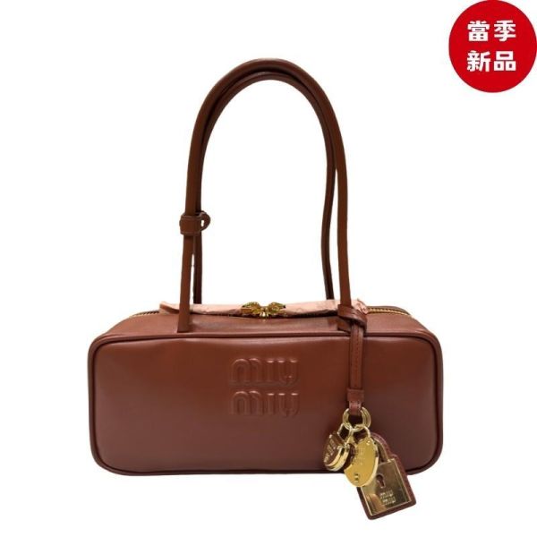 Miu Miu 5BB173 小牛皮 Beau 保齡球包  鐵鏽紅色 Miu Miu、Beau 手袋、小牛皮包、復古手挽包、Miu Miu 正品、精品平行輸入、義大利製、限時優惠、時尚手提包推薦