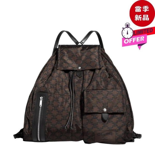 Celine ﻿錦綸拼牛皮大型雙肩後背包  棕色／黑色 CELINE,CELINE後背包,CELINE雙肩包,CELINE Backpack,男士後背包,大型後背包,錦綸後背包,尼龍後背包,牛皮拼接包,棕色後背包,黑色後背包,A4後背包,筆電後背包,L106P4Y64.GMH4