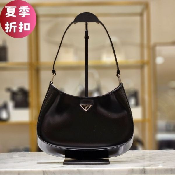 Prada 1BC499 Cleo 拋光皮革肩背包  黑色 Prada 1BC499 Cleo 拋光皮革肩背包    黑色
