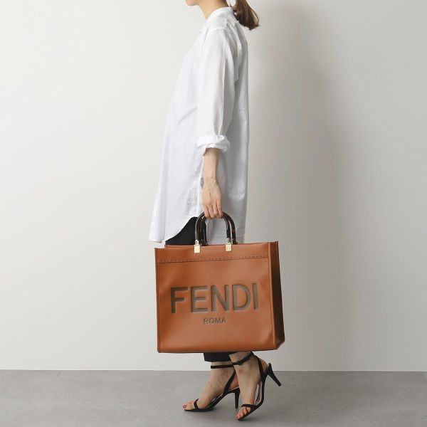 Fendi 8BH372 大款 Sunshine Shopper 小牛皮購物包  棕色﻿ Fendi 8BH372 大款 Sunshine 小牛皮購物包  棕色